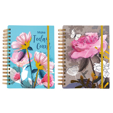 160 Sht 1" Heavy Brass Spiral College Rule Floral Hotstamp Journal,8.5"X6.25",2 Designs