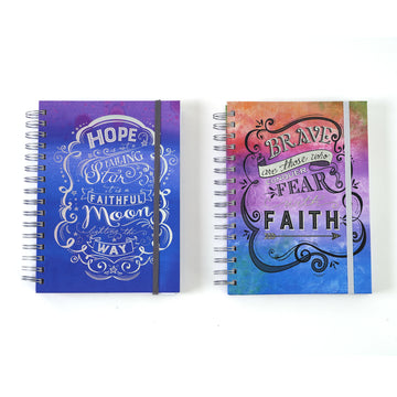 160 Sht 1" Heavy Brass Spiral College Rule Faith Splash Hotstamp Journal, 8.5"X6.25",2Designs