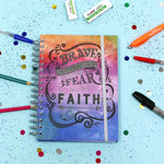 160 Sht 1" Heavy Brass Spiral College Rule Faith Splash Hotstamp Journal, 8.5"X6.25",2Designs