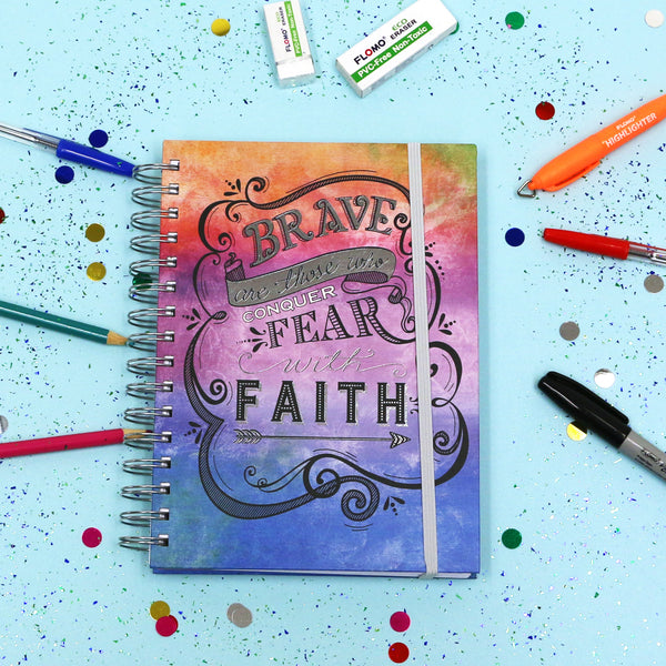 160 Sht 1" Heavy Brass Spiral College Rule Faith Splash Hotstamp Journal, 8.5"X6.25",2Designs