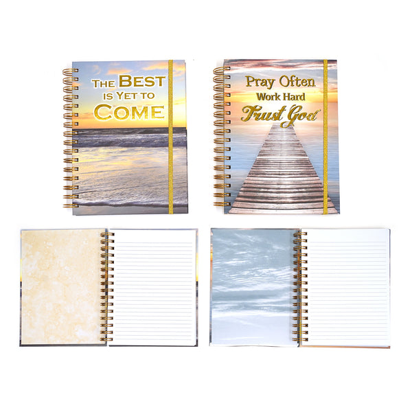 160 SHT JUMBO SPIRAL HOT STAMP JOURNAL RELIGIOUS INSPIRATIONAL BEACH, 8.5"x6.25", 2 DESIGNS (6/24)