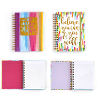 160 Sht Jumbo Spiral Hot Stamp Journal, Believe You Can Brushstroke, 8.5"X6.25", 2 Designs