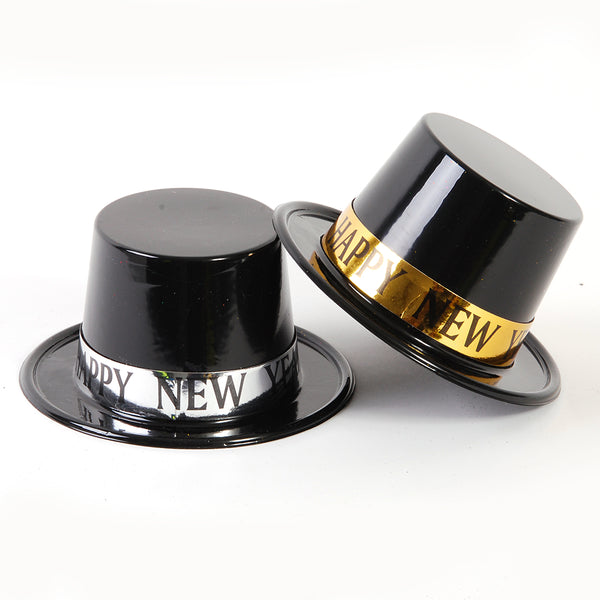 Black Top Hat With New Year Band, 2 Colors