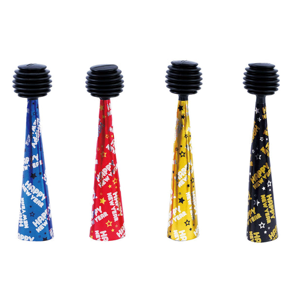 11" Foil New Year Air Horns In Pdq, 4 Colors