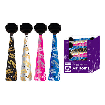 11" Foil New Year Air Horns In Pdq, 4 Colors