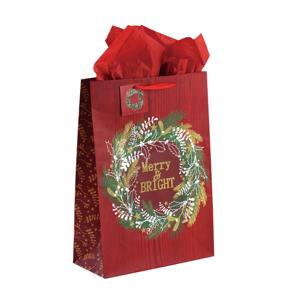 2Pk Extra Large Botanical Holiday Glitter Bag, 4 Designs