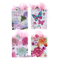 Extra Large Hot Stamp Flowers For Mom Gift Bag, 4 Designs