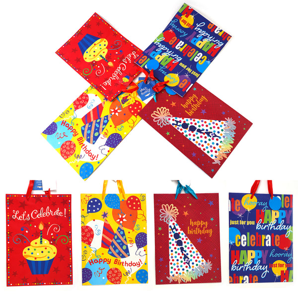 2Pk Extra Large Birthday Banquet Glitter Bag, 4 Designs