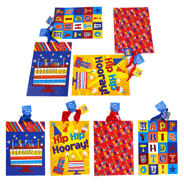 2Pk Extra Large Birthday Hooray! Hot Stamp/Glitter Bag, 4 Designs