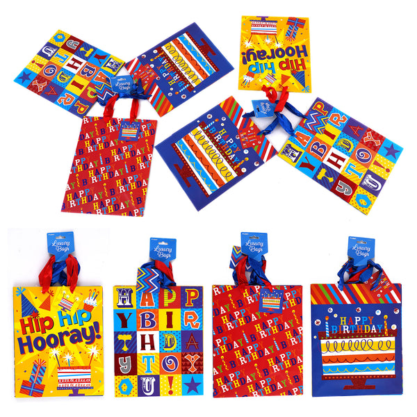 3Pk Large Birthday Hooray! Hot Stamp/Glitter Bag, 4 Designs