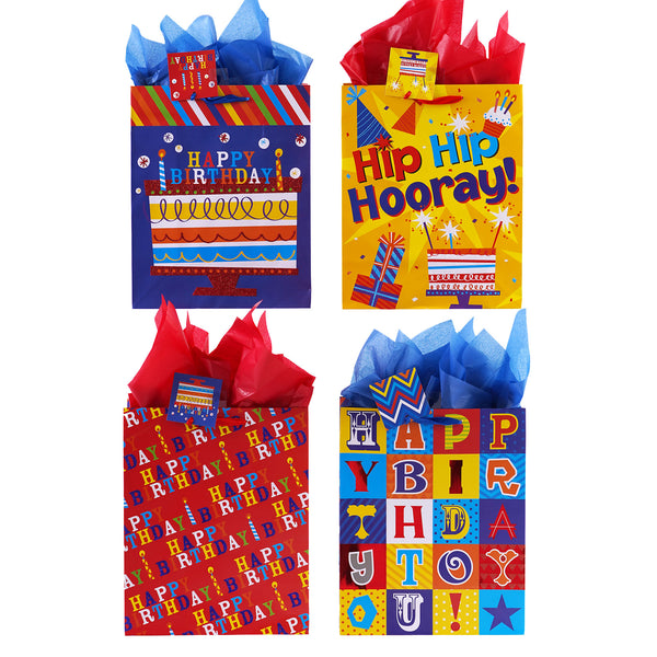 Large Birthday Hooray! Hot Stamp/Glitter Bag, 4 Designs