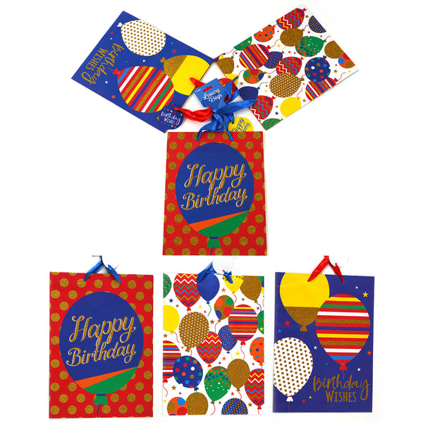 3Pk Large Birthday Balloon Festivities Glitter Bag, 4 Designs