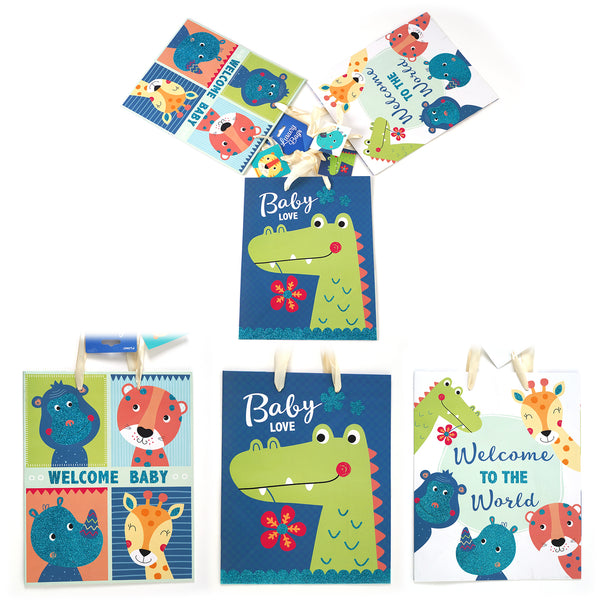 3Pk Large Baby Jungle Glitter Bag, 4 Designs