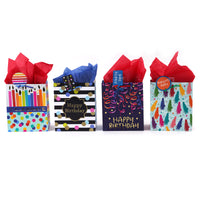 Large Birthday Tassels & Streamers Bag, Hot Stamp/Glitter, 4 Designs