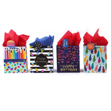 Medium Birthday Tassels & Streamers Bag, Hot Stamp/Glitter, 4 Designs