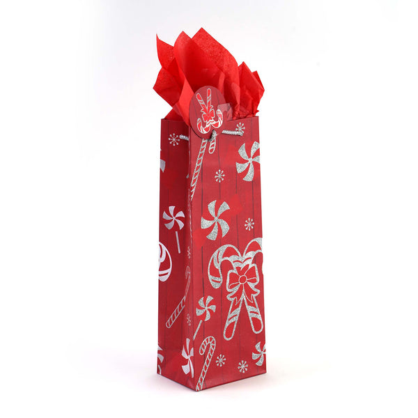 Bottle Christmas Woodgrain Glitter Bag, 4 Designs