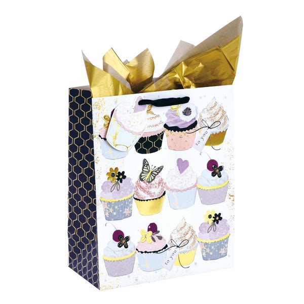 Large Cupcakes & Flowers Party Glitter/Hot Stamp Premium Plus Bag, 4 Designs