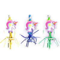 6Pcs Blowouts With Unicorn Icon And Fancy Fringe, 3 Colors Assorted