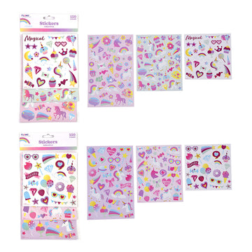 150Ct Unicorn Party Printed Stickers W Hot Stamping 2 Assortments