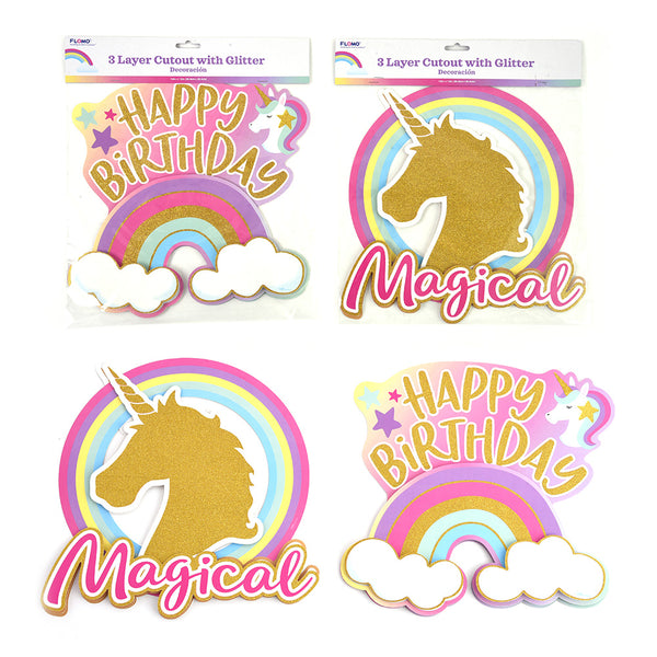 3D Unicorn Glitter Cutouts, 12" X 12",  2 Assortments