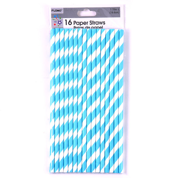 16Pk Blue Stripe Paper Party Straws