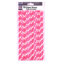 16Pk Pink Dot Paper Party Straws
