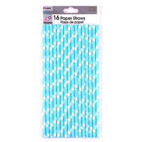 16Pk Blue Dot Paper Party Straws