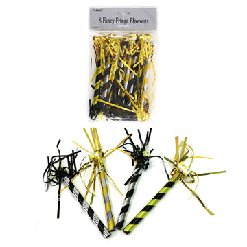 8Ct Fringe New Year Blowouts, 3 Colors Assorted