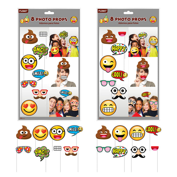 8 Pcs Happy Faces Photo Props On Stick