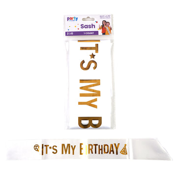 62.5X3.75" Sash It'S My Birthday - Gold Hot Stamp