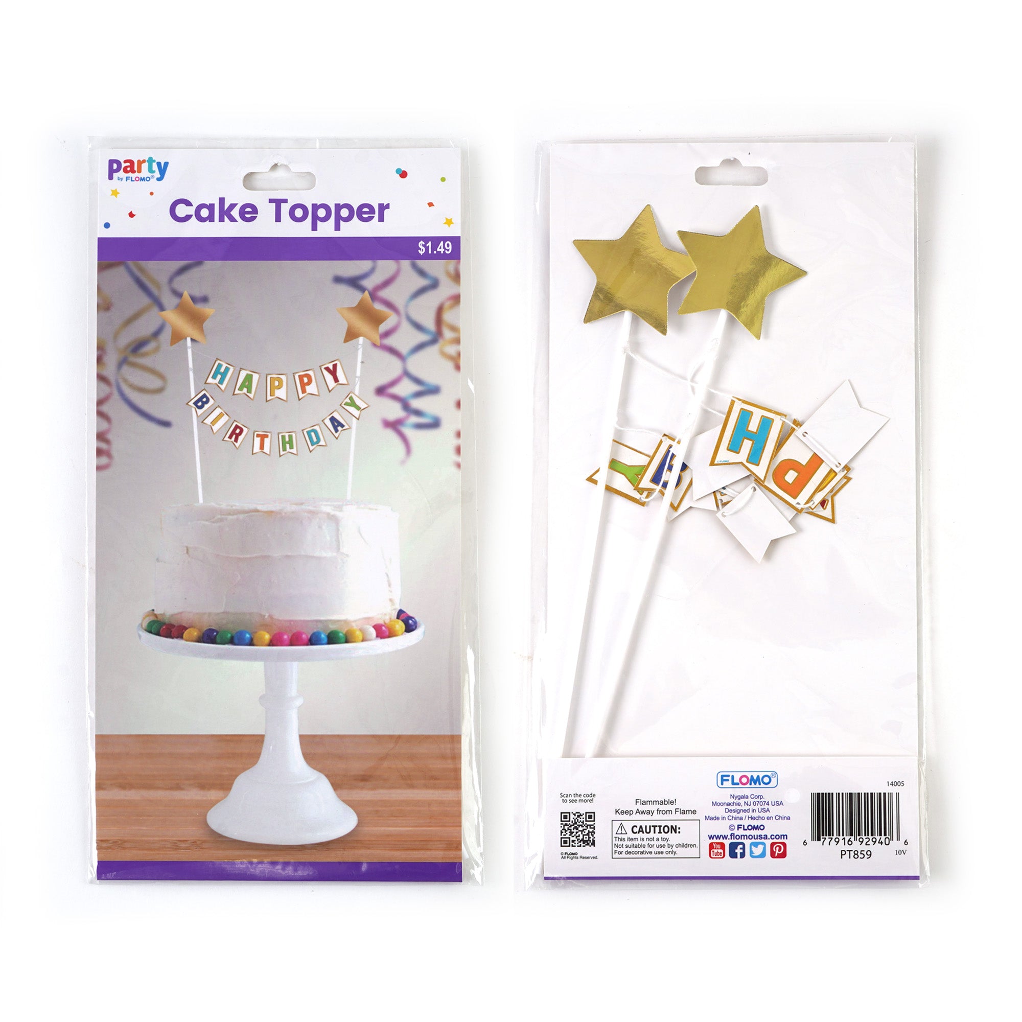 12" Happy Birthday White Banner Cake Topper | FLOMO/Nygala Corp.