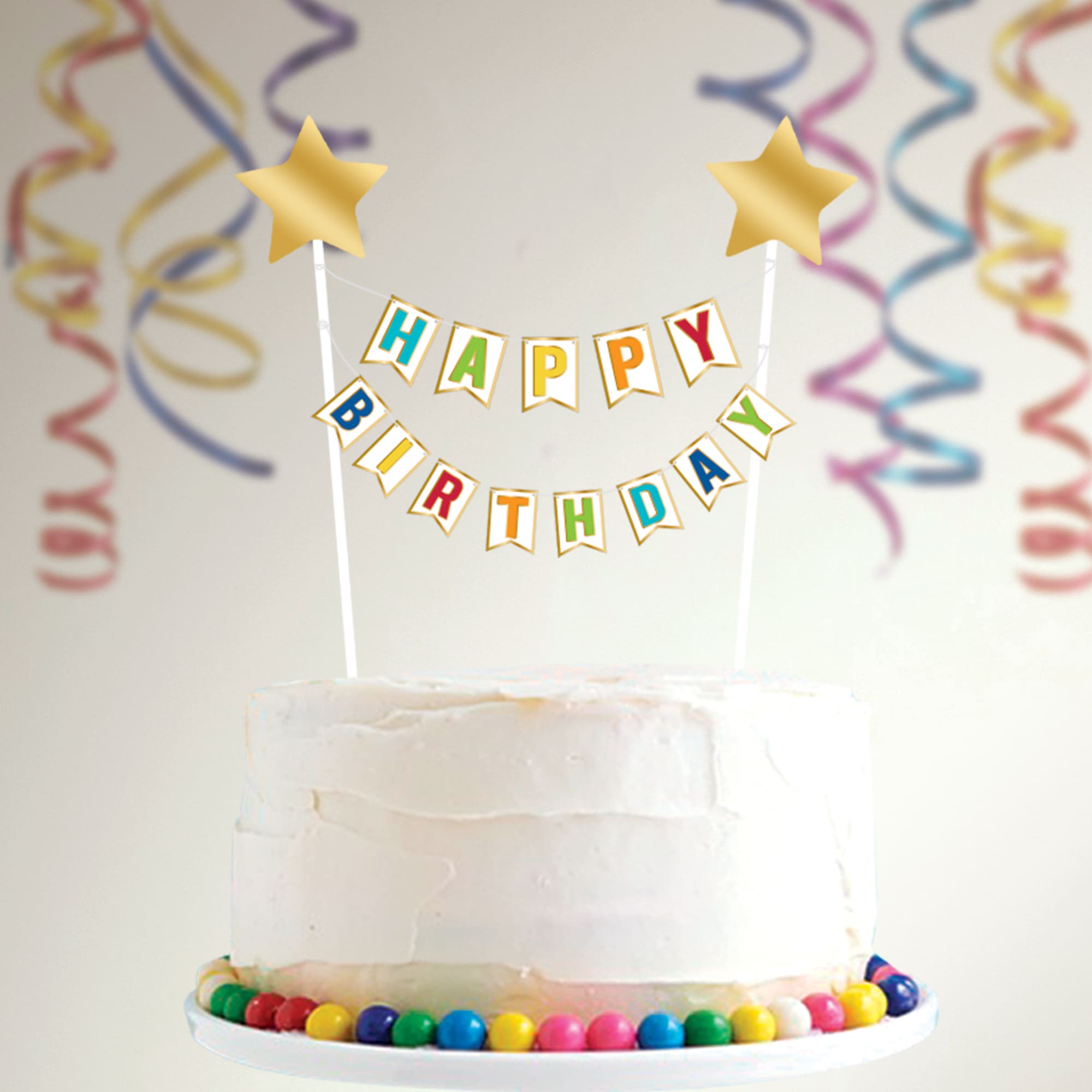 2 Cake Topper Happy Birthday Glitter Oro | Bandierine Nere E Blu Con Stelle | Decorazione Fai Da Te Per Torte