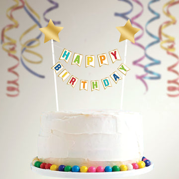 12" Happy Birthday White Banner Cake Topper