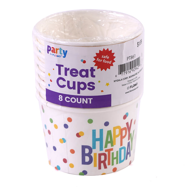 8Ct Birthday Dots Treat Cups 3.75"Dia X 2.38"