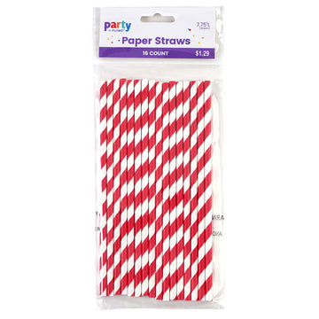 16Pk Red Stripe Paper Party Straws (12/36)