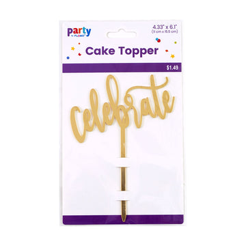 Plastic Celebrate Cake Topper, 4.33", Gold