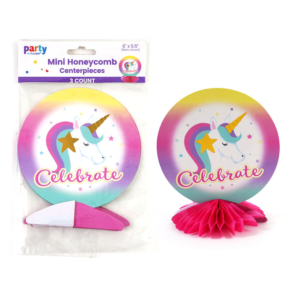 3Ct Unicorn Mini Honeycomb Centerpieces W/Hot Stamp 6" X 5.25"