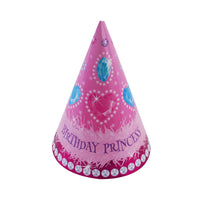 8Pk Birthday Princess Party Hats W/ Hot Stamp