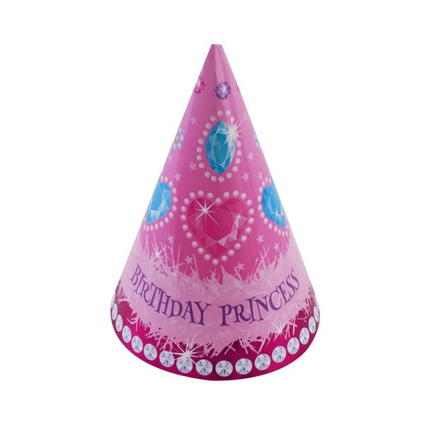 8Pk Birthday Princess Party Hats W/ Hot Stamp