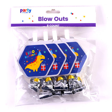 8Pk Dinosaur Party Blowouts With Hot Stamp