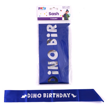 Dinosaur Party Birthday Sash 62.5"L X 3.75"W Silver Hot Stamp