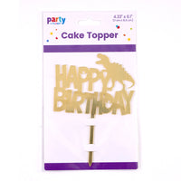 Dino Happy Birthday Plastic Cake Topper, Gold Color