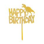 Dino Happy Birthday Plastic Cake Topper, Gold Color