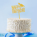Dino Happy Birthday Plastic Cake Topper, Gold Color