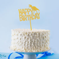 Dino Happy Birthday Plastic Cake Topper, Gold Color