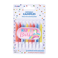 8Pk Unicorn Birthday Candle With Holders