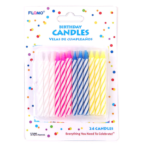 24Ct Happy Birthday Spiral Candles, 4 Colors