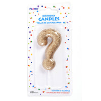 2.75" 1Pk Birthday Candle - Gold Glitter Question Mark "?"