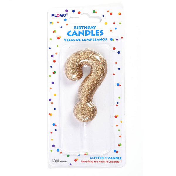 2.75" 1Pk Birthday Candle - Gold Glitter Question Mark "?"