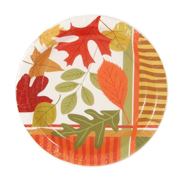 7" Thanksgiving Maple Leaves & Stripes Plate, 8Pcs/Pack